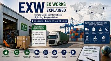 Operațiuni de transport internațional și logistică de depozit care explică termenii de livrare EXW Ex Works în comerțul global